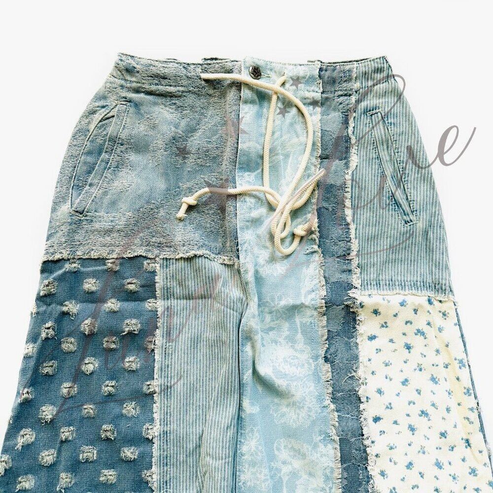 POL Clothing Floral Pattern Denim Patchwork Maxi Skirt (M & L) NEW! - Picture 4 of 11